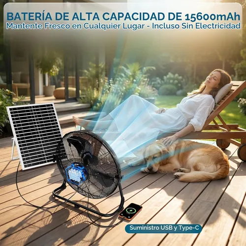 Vista 4 de AUMIO Ventilador de piso con energía solar de 16 pulgadas, batería de 15600