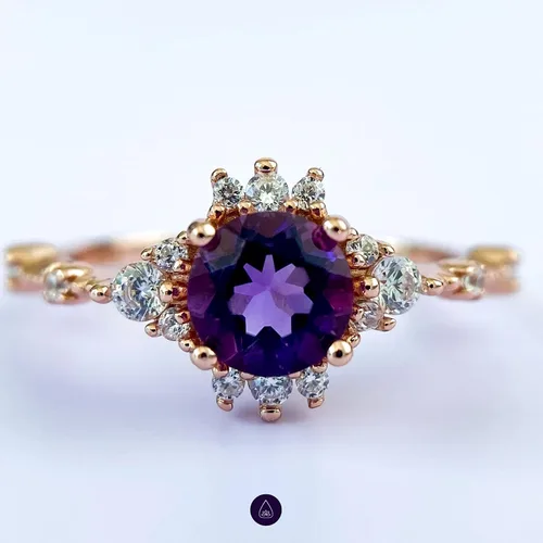 Vista 4 de Anillo de boda de amatista de oro rosa de 14 quilates, anillo de compromiso de amatista, anillo de compromiso para mujer, anillo de promesa morado