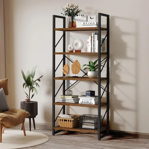 Vista 3 de YITAHOME Estantería de 5 niveles, estantería moderna Artsy, estante para libros, estantes de almacenamiento, organizador de libros y películas