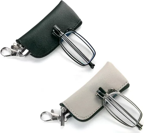 Vista 8 de Paquete de 3 lentes de lectura plegables con llavero, bolsas compactas, para mujeres y hombres, bloqueo de luz azul, bisagra de resorte, lectores