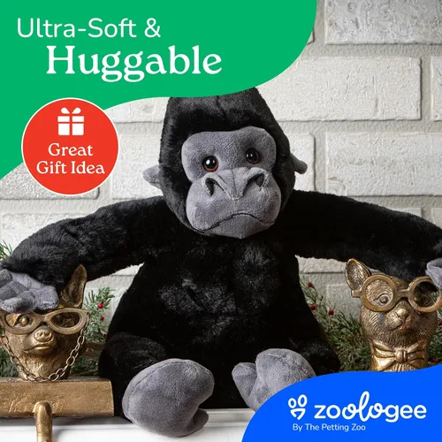 Vista 6 de The Petting Zoo Gorilla - Animal de peluche, regalos para niños, animales salvajes del zoológico Onez, juguete de peluche de gorila de 12 pulgadas