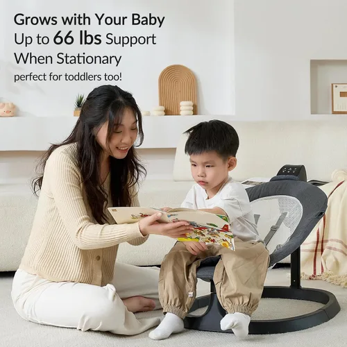 Vista 5 de VaVaSoo Columpio eléctrico 2 en 1 para bebé, asiento para niños pequeños de hasta 66 libras, soporte de doble brazo para mayor estabilidad, 3