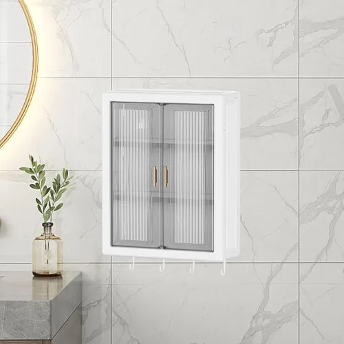 Vista 5 de Gabinete de baño montado en la pared, organizador de baño, estante de almacenamiento colgante para colgar en la pared, organizador de cosméticos