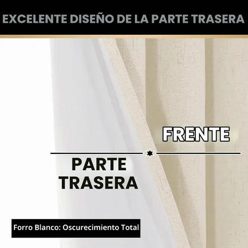 Vista 5 de PrinceDeco Cortinas con textura de lino 100% opacas de 64 pulgadas de largo, juego de 2 paneles de cortinas de lino opacas con forro aislante Arena