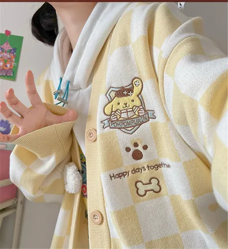 Vista 3 de WANHONGYUE Cárdigan Kawaii Cinnamoroll para mujeres y niñas, de manga larga, frente abierto, cárdigans de punto, uniforme escolar JK