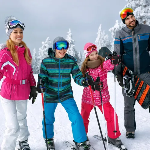 Vista 4 de Bencailor 4 pares de guantes de esquí para hombres, mujeres y niños, guantes de nieve resistentes al viento, guantes de invierno cálidos