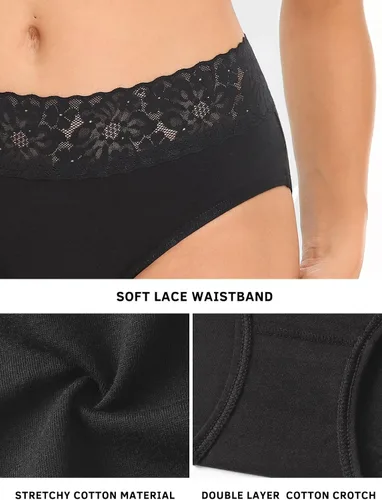 Vista 4 de RHYFF Ropa interior de algodón para mujer, calzones de bikini de encaje suave, hipster, bragas elásticas completas, paquete de 5