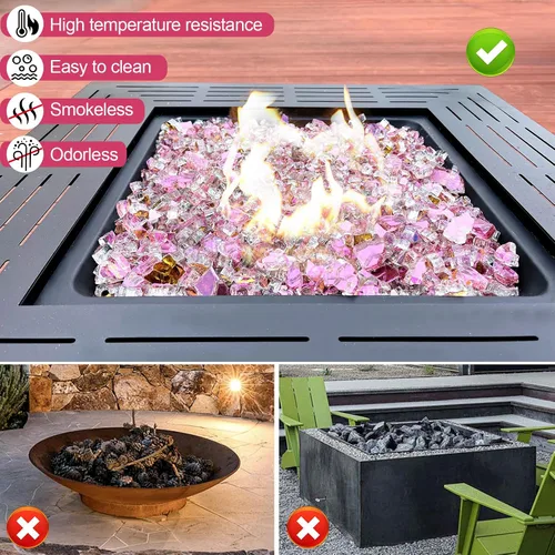 Vista 4 de GasSaf Vidrio de Fuego de 1/2 Pulgada Vidrio Templado Reflectante Cortado Vidrio de Fuego Triturado para Fogata, Chimenea, Reemplaza Troncos de Gas