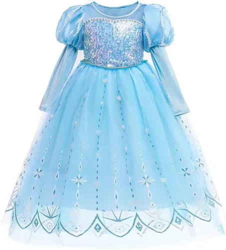 Vista 29 de Frozen - Vestido de princesa Elsa para niñas, disfraz de Halloween, Navidad, cumpleaños, fiesta, vestido de tul con accesorios