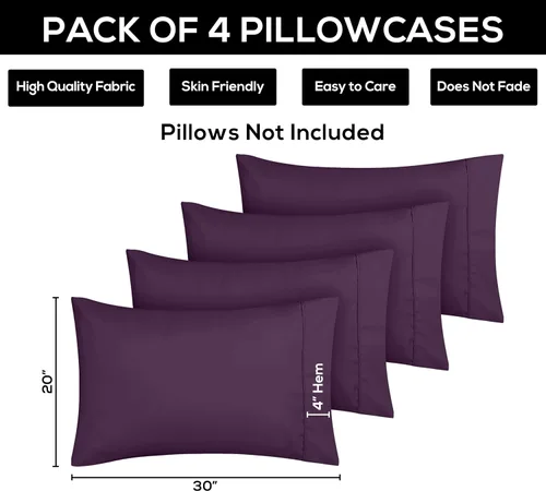 Vista 3 de Utopia Bedding - Paquete de 4 fundas de almohada con cierre de sobre, tela de microfibra cepillada suave, resistentes al encogimiento y a la Morado