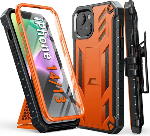 Vista 11 de FNTCASE Funda para iPhone 14/13: con funda de clip para cinturón y soporte, cubierta de protección de grado militar resistente a prueba de golpes