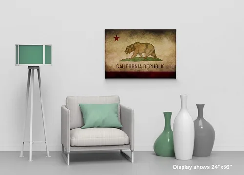 Vista 3 de SmileArtDesign Arte para pared de Los Ángeles, diseño de bandera del estado de California Grunge, impresión en lienzo para decoración del hogar