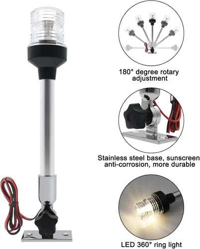 Vista 3 de Geloo Luces de navegación marinas de 12 pulgadas, prenda impermeable IP67 de la luz de popa del barco Luces de anclaje, luces marinas LED blancas