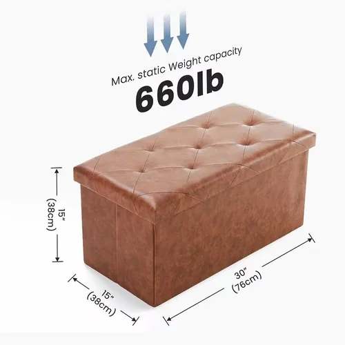 Vista 2 de Otomana de almacenamiento resistente con interior espacioso, muebles rectangulares con piel de PVC fácil de limpiar, capacidad de peso de 660 libras