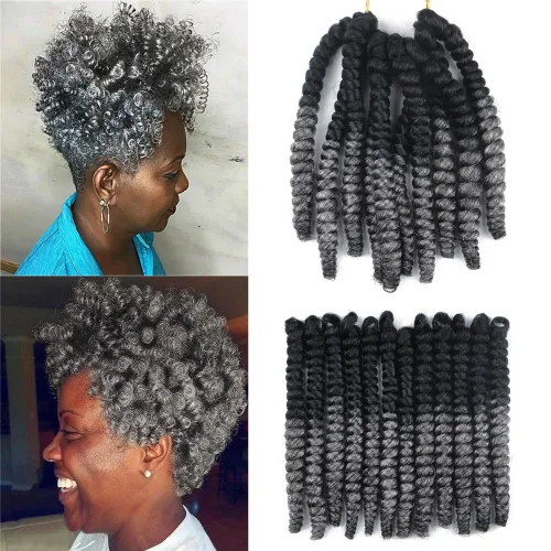 Vista 25 de Saniay - 3 paquetes de trenzas de ganchillo cortas trenzadas de ganchillo con espiral, rizos con espiral jamaicana, 20 mechones por paquete