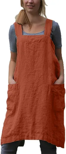 Vista 10 de Delantal japonés de algodón con bolsillos, delantales de talla extragrande para mujer