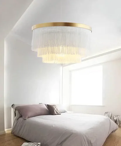 Vista 6 de Lámparas colgantes románticas nórdicas con borlas y lámparas de techo modernas creativas de 3 niveles en blanco