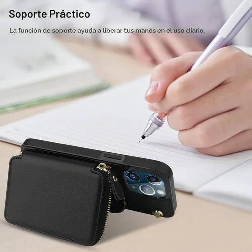 Vista 6 de Bocasal Funda tipo cartera cruzada con múltiples ranuras para iPhone 13 Pro Negro