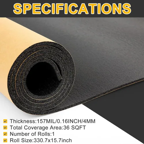 Vista 2 de VOISEN Material de Amortiguamiento de Sonido para Autos, Alfombrilla de Amortiguamiento de Sonido de 0.157 Pulgadas (4 mm) de 36 Pies Cuadrados