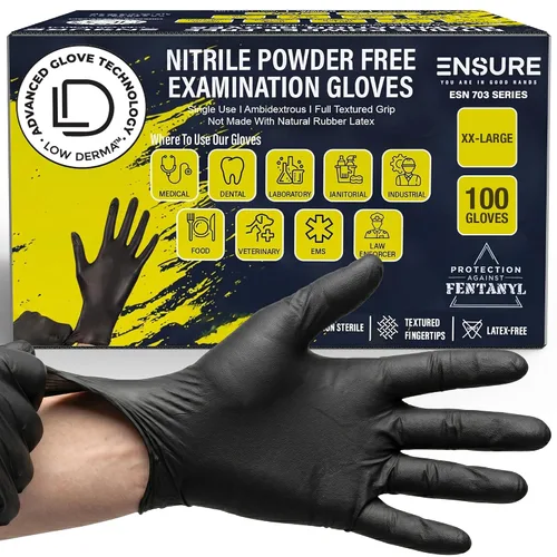 Vista 9 de Guantes de Nitrilo Negros Ensure Baja Dermatitis 7 Mil, Resistente, Resistentes a Perforaciones y Químicos, Desechables, Sin Látex, para Automotriz