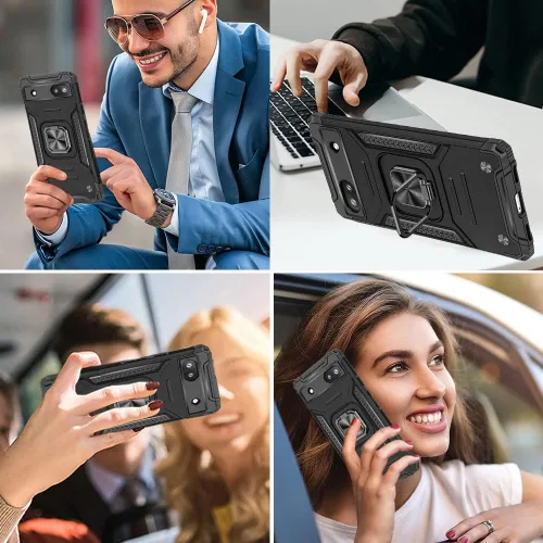 Vista 6 de HNHYGETE Funda para Pixel 6a con protector de pantalla HD, soporte giratorio de grado militar de 360° (resistente) a prueba de golpes para Google