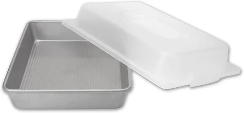 Vista 3 de USA Pan 1117RCLD-ST-1 - Sartén rectangular antiadherente con tapa, 9 x 13 pulgadas, color blanco