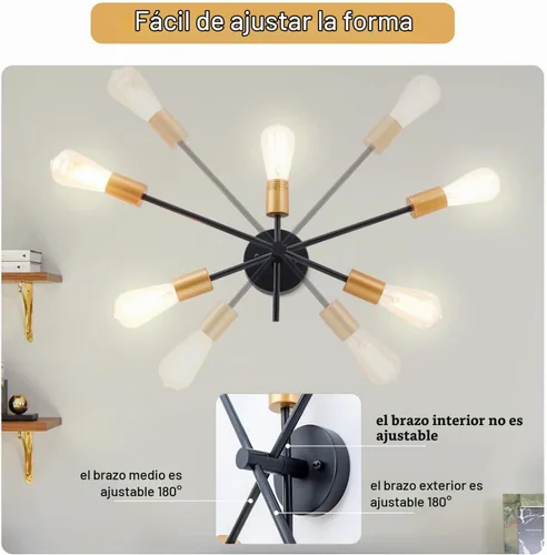 Vista 3 de Lámpara de pared moderna, luces de pared para sala de estar, luz de baño, luz industrial de tocador de baño, lámpara de montaje empotrado Sputnik