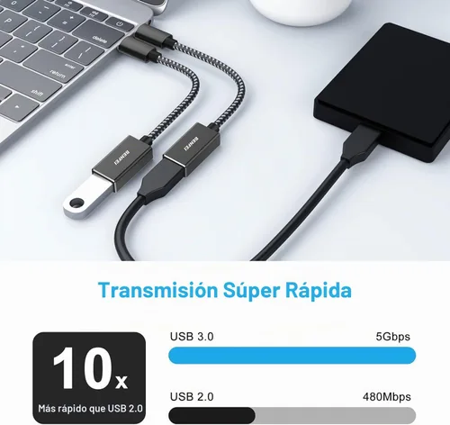 Vista 2 de BENFEI Adaptador USB C a USB 3.0, paquete de 2 adaptadores USB C a A macho a hembra compatibles con iPhone 15 Pro/Max, MacBook Pro/Air 2023, iPad