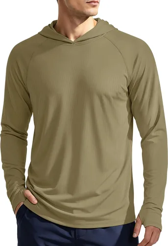 Vista 23 de KEFITEVD Sudadera con capucha de manga larga para hombre con protección solar UPF 50+ SPF de secado rápido Azur