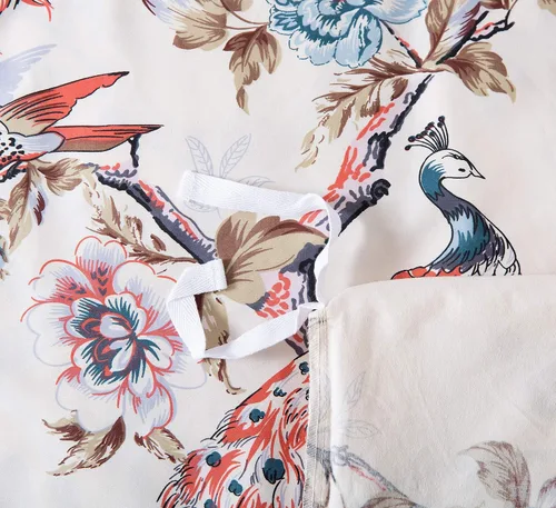 Vista 4 de Eikei - Funda de edredón floral con pavo real majestuoso de jardín oriental Estilo asiático elegante Chinoiserie Árboles en flor, vides y ramas