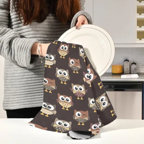 Vista 6 de Owls - Toallas de cocina marrones, 18 x 28 pulgadas, paños de cocina súper suaves y absorbentes para lavar platos, paquete de 6 toallas de mano