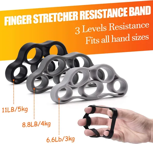 Vista 4 de Grip Strength Trainer 7 Pack Adjustable Hand Gripper, Finger Stretcher Resistance Extensor Bands, Finger Exerciser, Grip Strength Ring & Stress