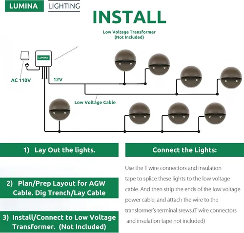 Vista 4 de Lumina Lighting® Luces de cubierta de paisaje de 2 W (paquete de 12) luces de bajo voltaje impermeables – Iluminación de patio al aire libre 12V