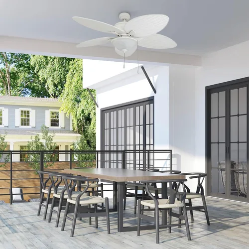 Vista 2 de Prominence Home Solana 80018-01 Ventilador de techo tropical para interiores y exteriores de 52 pulgadas con luz, cadena de tracción, tres opciones
