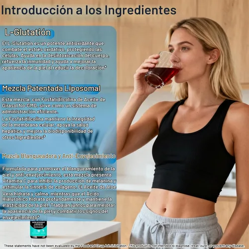 Vista 4 de Glutatión liposomal, suplemento líquido extra fuerte de glutatión con aceite AloeVera, vitamina C y ácido hialurónico para desintoxicación