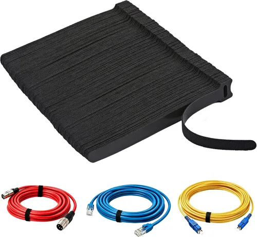 Vista 11 de 70 bridas reutilizables con gancho y bucle, bridas de alambre ajustables multiusos para organización de cables y 10 etiquetas para cables