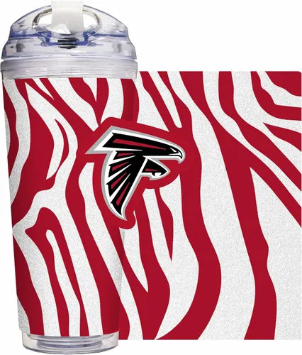 Vista 60 de Rico Industries NFL Football Glitter 24 onzas Vaso de purpurina acrílico con tapa con bisagra, Vaso de doble pared oficialmente licenciado con pajita