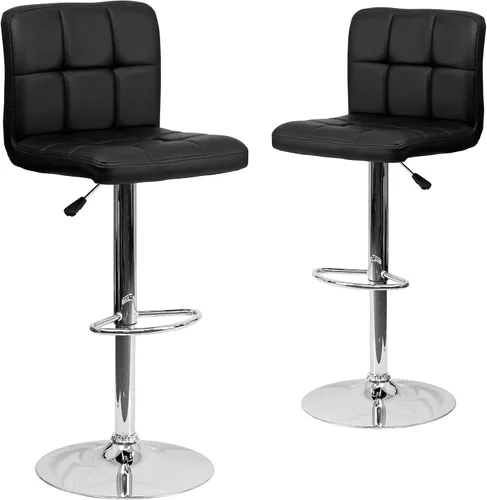 Vista 7 de Flash Furniture Kathleen - Taburete de bar contemporáneo de vinilo acolchado negro con altura ajustable con base cromada