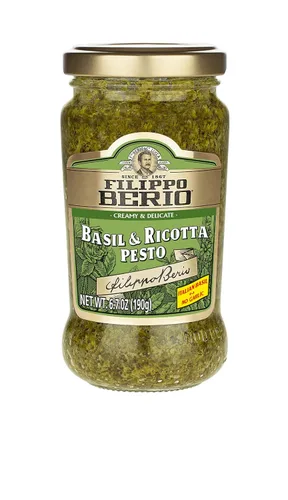 Vista 2 de Filippo Berio Pesto, albahaca vegana a base de plantas, tarro de vidrio de 6.7 onzas, vegetariano, sin lácteos, sin gluten