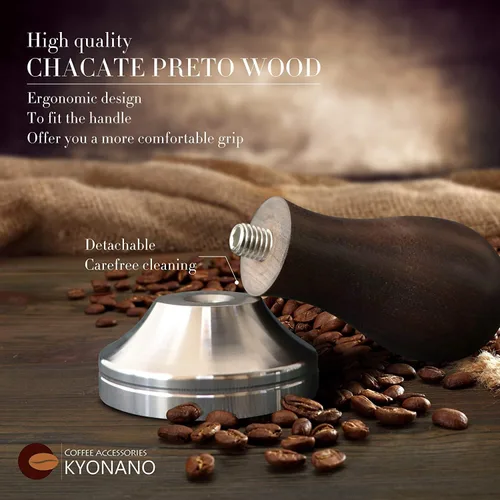 Vista 3 de KYONANO Espresso Tamper 2.008 in – Tamper con mango de madera Chacate Preto – Tamper de café más jarra de espuma de leche 11.8 fl oz y alfombrilla