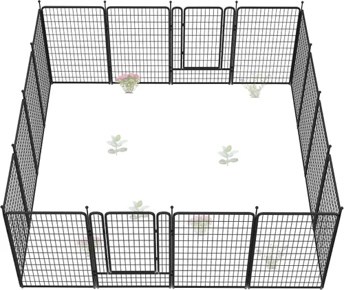 Vista 54 de FXW Valla de jardín al aire libre para el patio, 17 pulgadas de alto x 29.3 pies de largo, barrera de metal resistente para animales, para perros