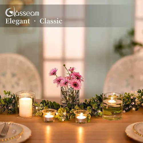 Vista 8 de Glasseam Jarrones Cilíndricos para Centros de Mesa, Juego de 6 Jarrones de Vidrio Transparente para Flores, Jarrón Moderno Pequeño para Velas