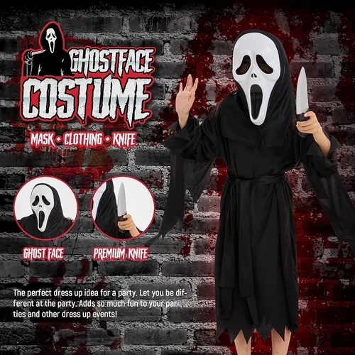 Vista 2 de Leajap Disfraz de fantasma de Halloween con máscara de grito fiesta de fantasma aterrador cosplay para adultos y niños