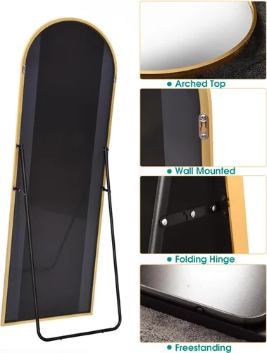 Vista 4 de BEVERDY Espejo de longitud completa con parte superior arqueada - Espejo de 18"x58" para montar en el piso y en la pared para dormitorio y sala