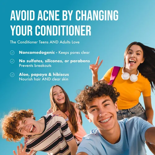 Vista 6 de Teenology Acondicionador para adolescentes – Evita el acné, no comedogénico, para cuero cabelludo seco y graso, sin sulfato ni parabenos, extractos