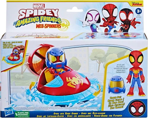 Vista 4 de Spidey and his Amazing Friends Marvel Web-Spinners Spidey con hover Spinner, juego de coche con vehículo, figura de acción a escala de 4 pulgadas