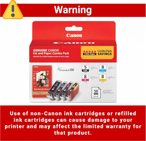 Vista 4 de Canon Tinta CMY PGI-5/CLI-8 con PP-201 (50 hojas) Paquete combinado (0628B027AA)