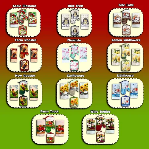 Vista 7 de Lobyn Paquete económico: ropa de cocina rústica de gallo y granero rojo de 4 piezas, 2 toallas (15 x 25), 1 agarradera (6 x 9) y 1 guante de horno