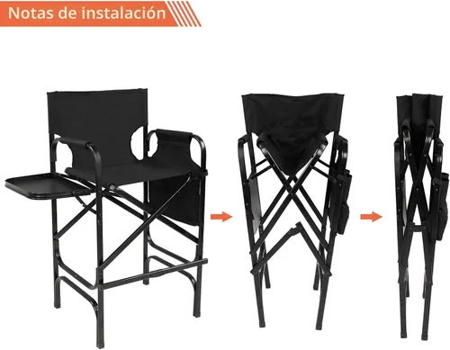 Vista 8 de mefeir Silla de Director de 30" Plegable Negra con Mesa Lateral y Bolsa de Almacenamiento, Altura de Barra Portátil para Artista de Maquillaje
