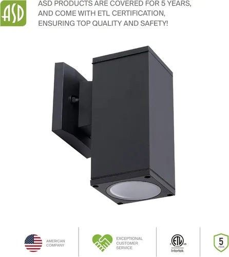 Vista 8 de ASD Lámpara de pared cuadrada para exteriores de 1 luz, enchufe de bombilla E26 de 60 W, 120 V, ETL, cilindro hacia arriba, luces LED